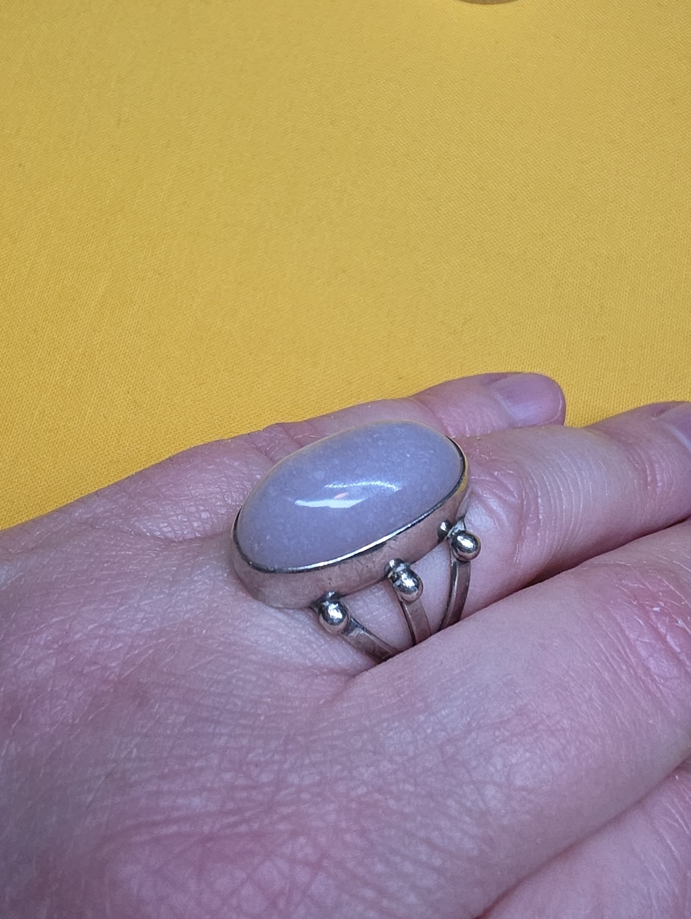 Vintage Silver Lavender Quartz Cabochon Statement Ring ▪︎ 8.89 G TW